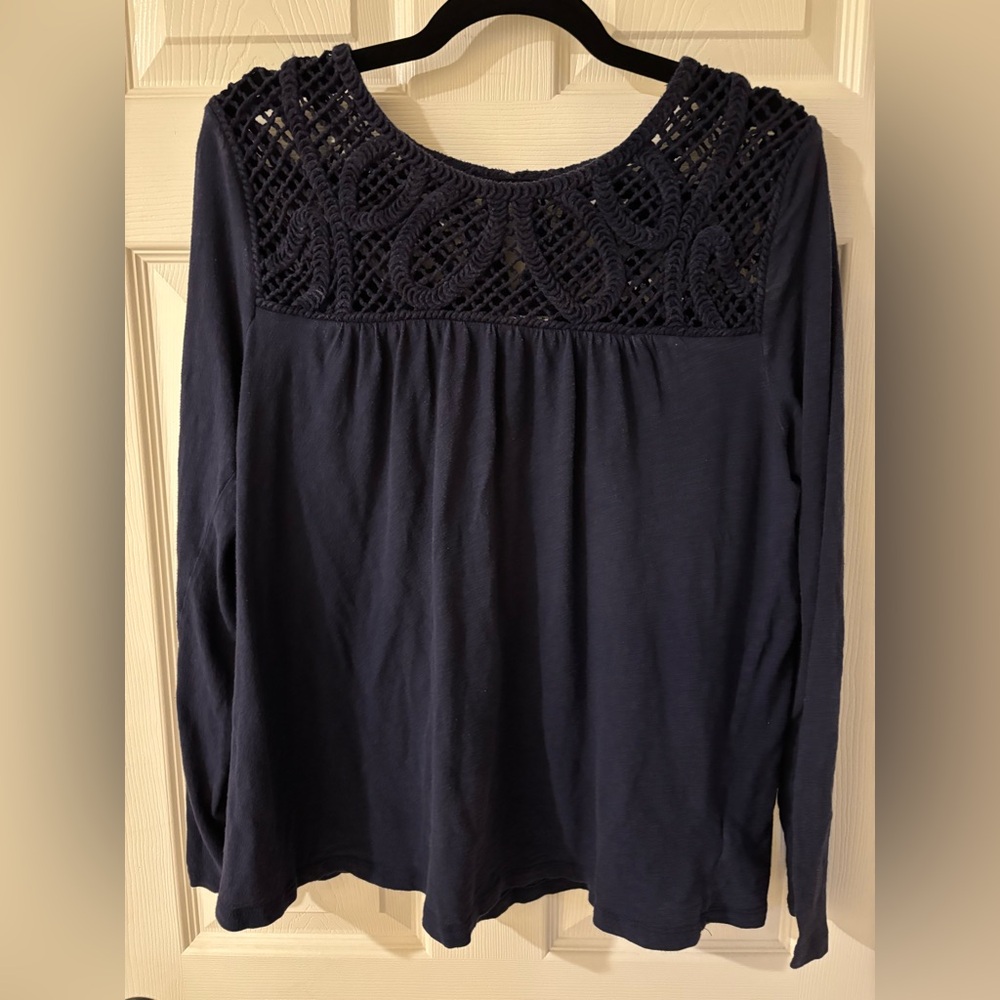 GAP Navy Blue Crochet Yoke Blouse Medium